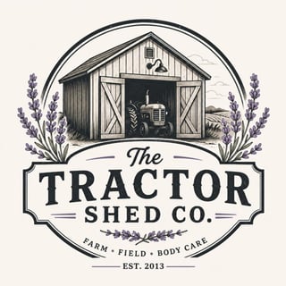The Tractor Shed Co. logo featuring a barn with tractor, lavender plants, and established 2013 date